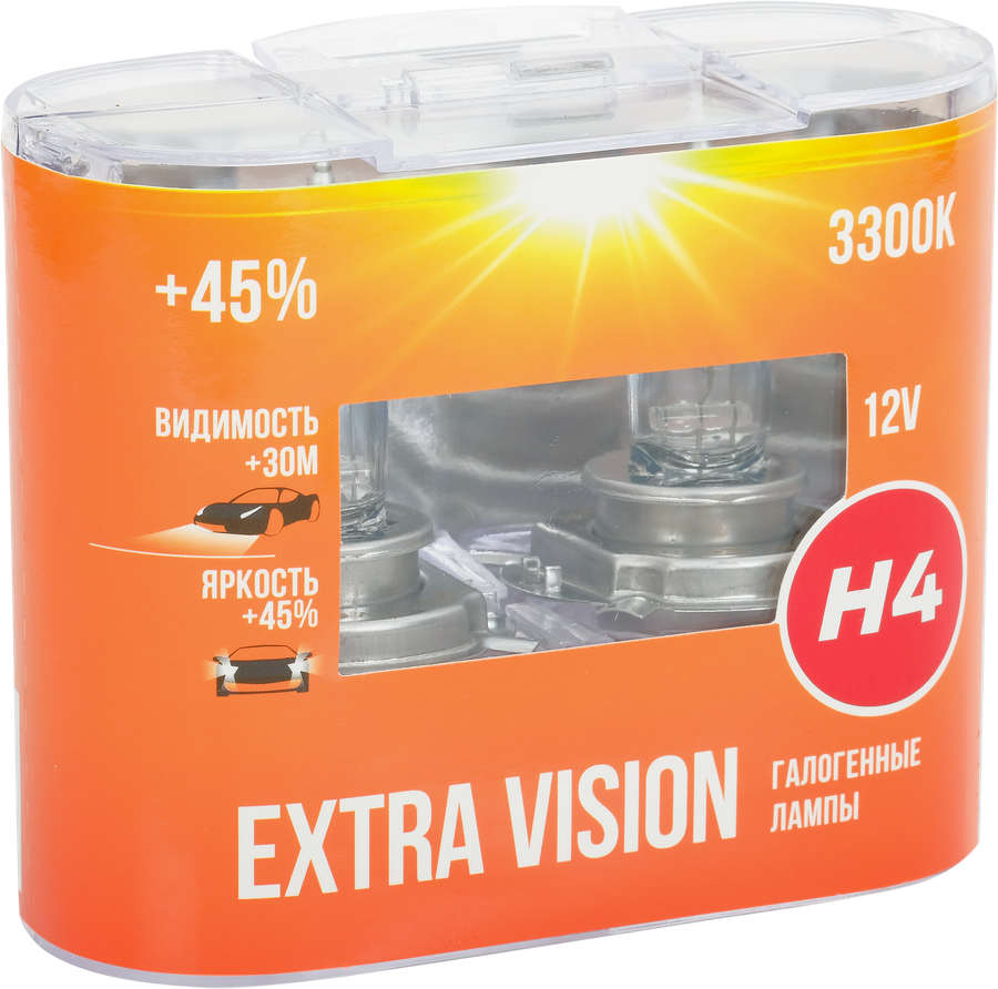 Лампа головного света галогенная для автомобиля AUTOSTANDART Extra Vision +45%, H4-12V ,60/55W, P43t, 2шт, превью