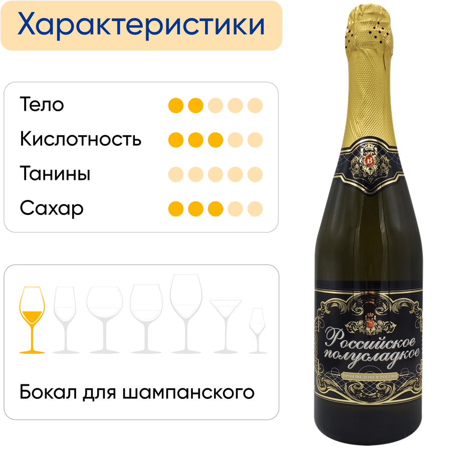 Вино игристое ВИНТРЕСТ-7 Российское белое полусладкое, 0.75л, превью