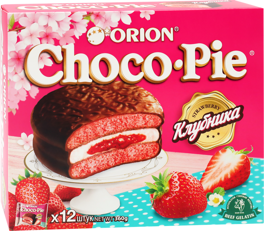 Бисквит ORION Choco Pie Strawberry, 360г, предпросмотр