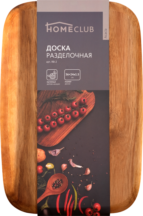 Доска разделочная HOMECLUB Acacia 36x24x1,5см дерево акации, предпросмотр