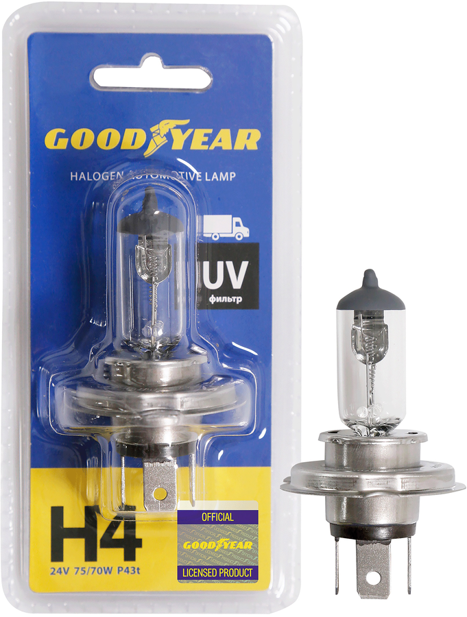Лампа галогенная автомобильная GOODYEAR Н4 12V 60/55W P43t, превью