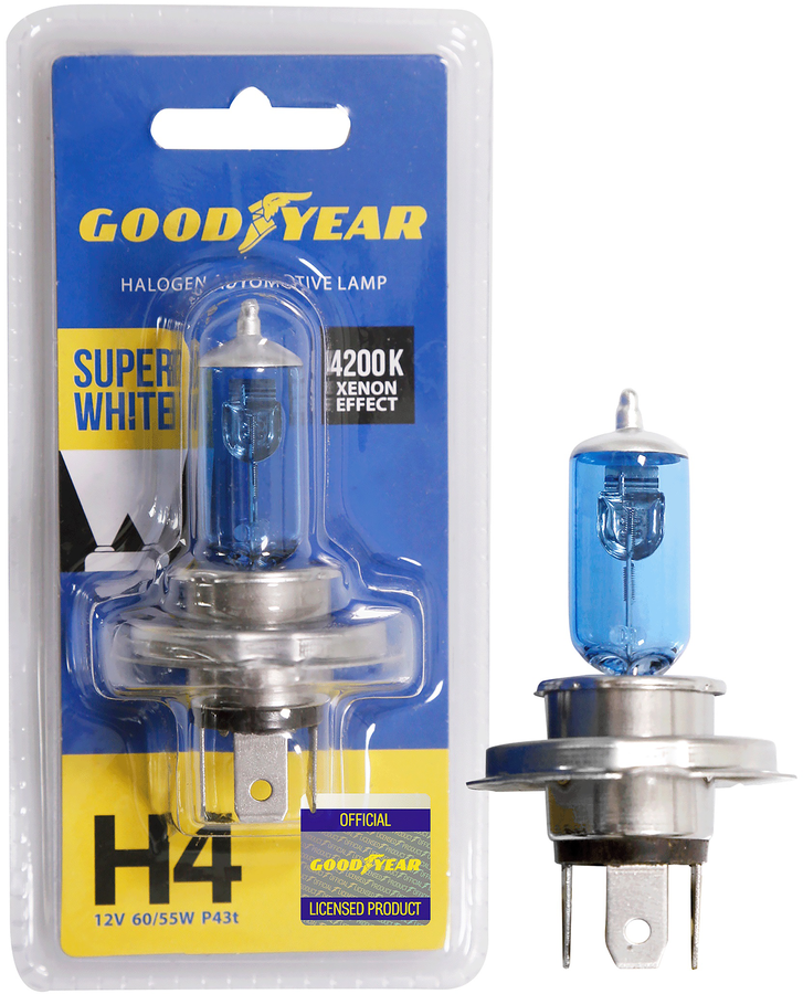 Лампа галогенная автомобильная GOODYEAR Super White Н4 12V 60/55W P43t, предпросмотр