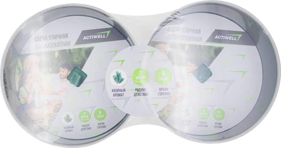 Свеча антимоскитная уличная ACTIWELL с хвойным ароматом 20х10х4,5см, 2х160г, превью