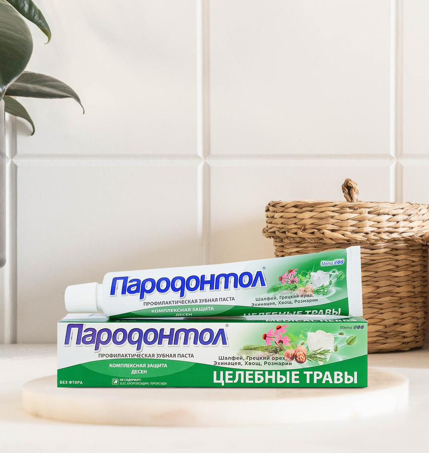 Зубная паста ПАРОДОНТОЛ Целебные травы без фтора, 63г, превью