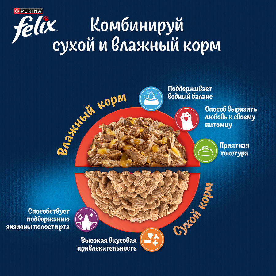 Корм сухой для взрослых кошек FELIX Двойная вкуснятина с говядиной, 200г, превью