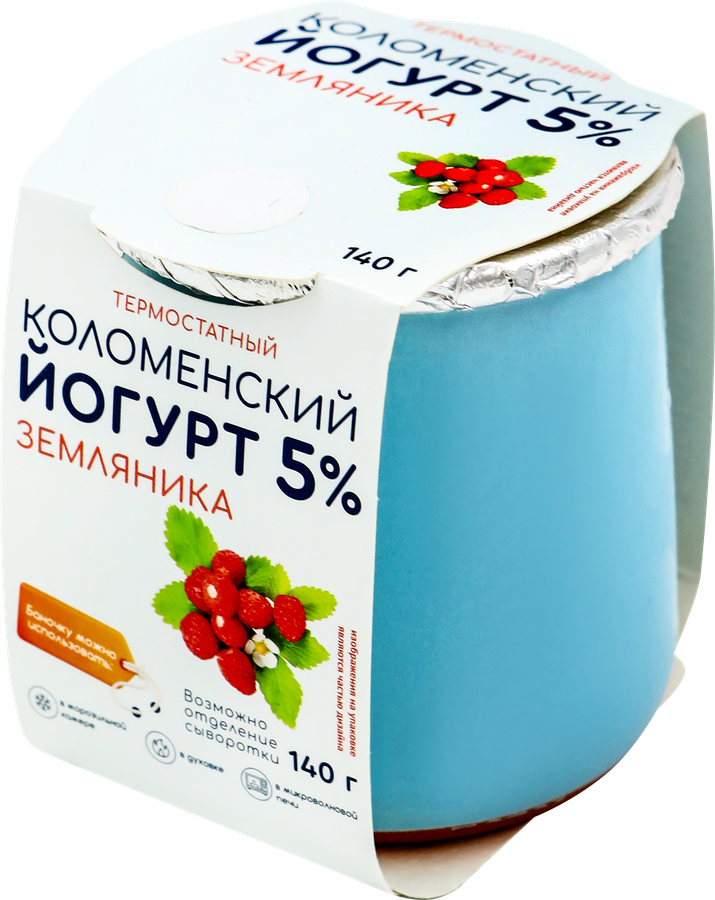 Йогурт термостатный КОЛОМЕНСКИЙ Земляника 5%, без змж, 140г, превью