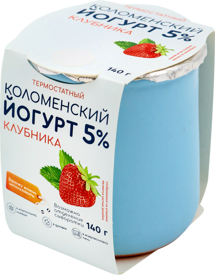 Йогурт термостатный КОЛОМЕНСКИЙ Клубника 5%, без змж, 140г, превью