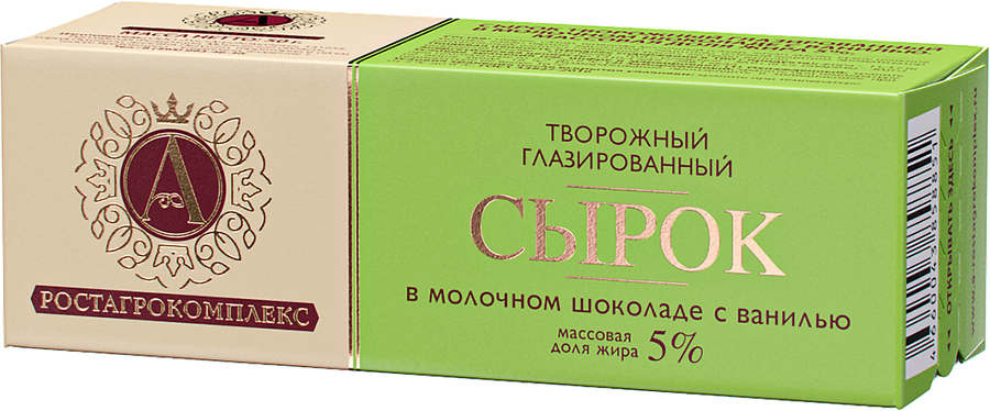 Сырок творожный глазированный А.РОСТАГРОКОМПЛЕКС с ванилью в молочном шоколаде 5%, без змж, 50г, предпросмотр