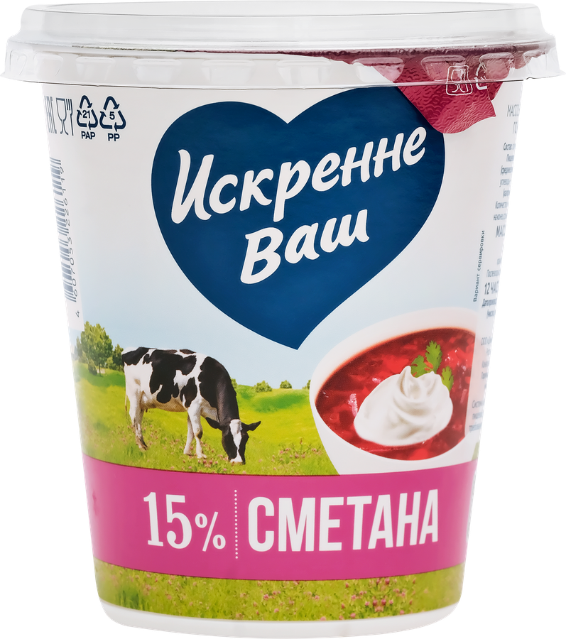 Сметана ИСКРЕННЕ ВАШ 15%, без змж, 300г, превью