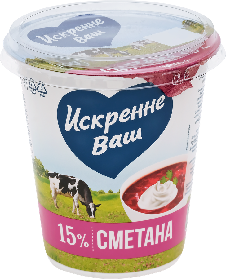 Сметана ИСКРЕННЕ ВАШ 15%, без змж, 300г, предпросмотр