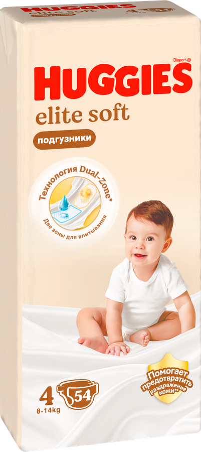 Подгузники HUGGIES Elite Soft 4 8–14кг, 54шт, предпросмотр