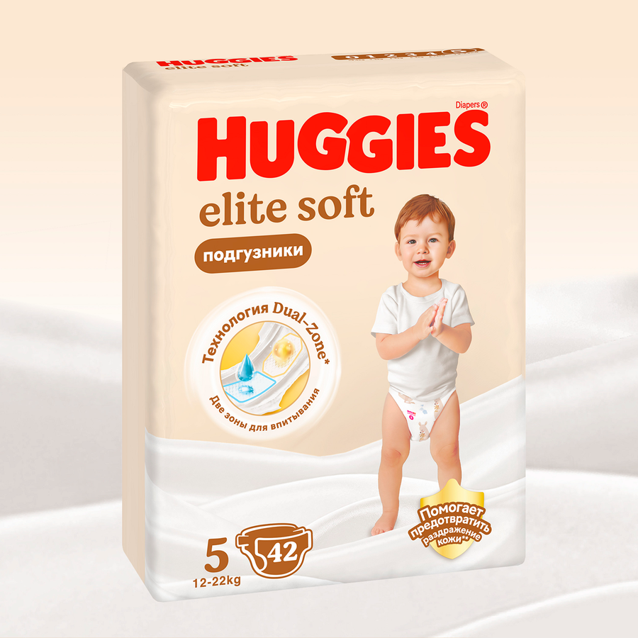 Подгузники HUGGIES Elite Soft 5 12–22кг, 42шт, предпросмотр