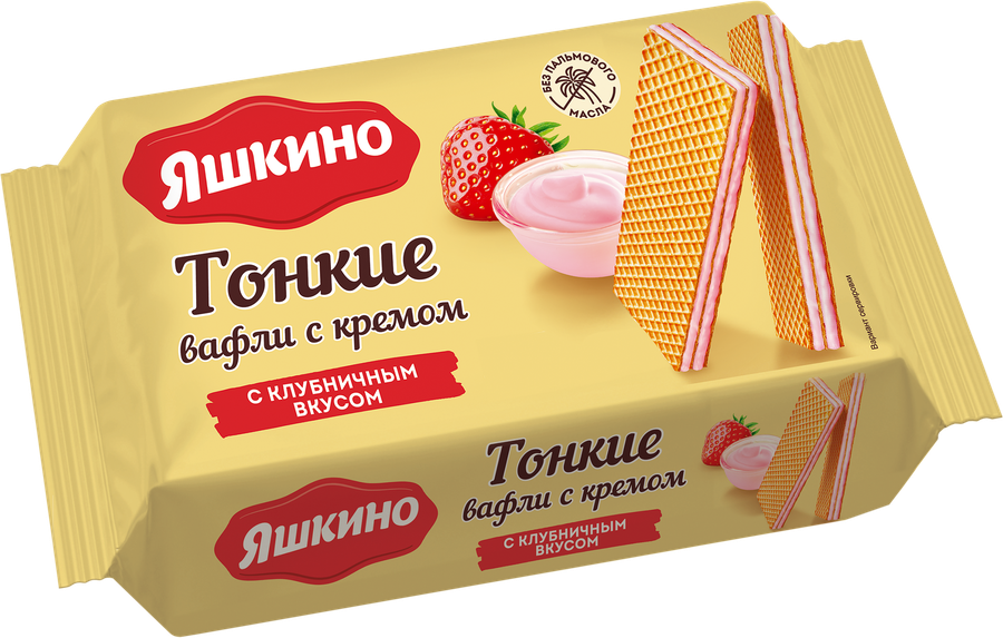 Вафли ЯШКИНО Тонкие с кремом с клубничным вкусом, 144г, превью