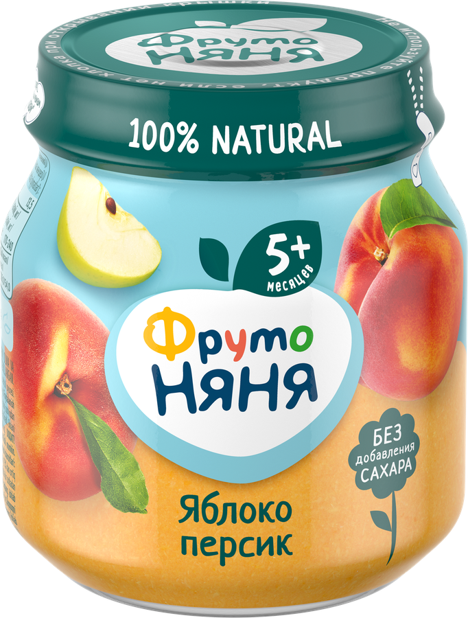 Пюре фруктовое ФРУТОНЯНЯ Яблоко, персик, с 5 месяцев, 100г, предпросмотр