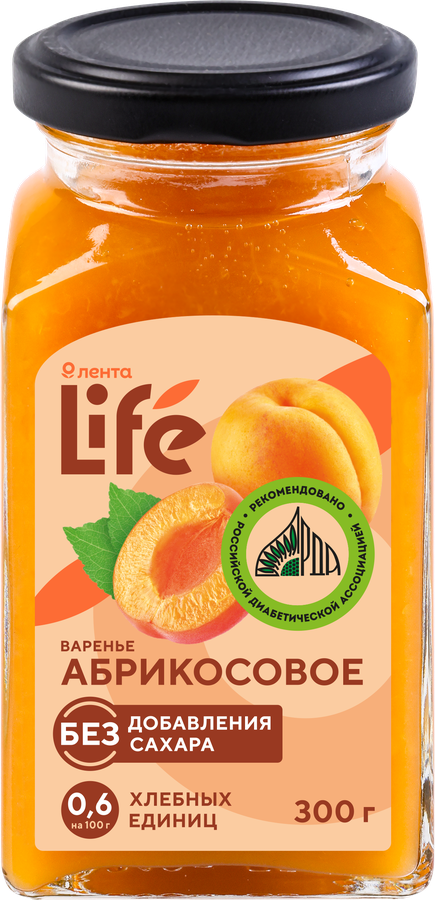 Варенье ЛЕНТА LIFE Абрикосовое, без сахара, 300г, превью