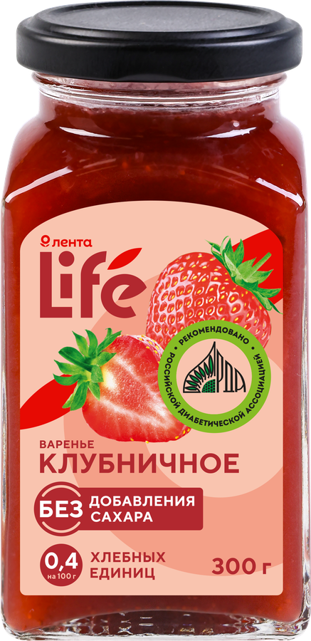 Варенье ЛЕНТА LIFE Клубничное, без сахара, 300г, предпросмотр
