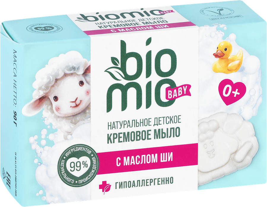 Туалетное крем-мыло детское BIOMIO BABY с маслом Ши 0+, 90г, превью