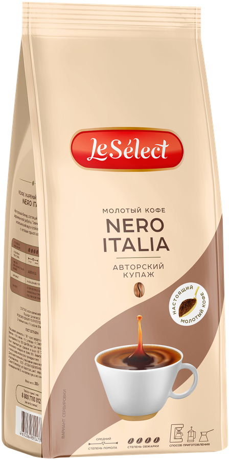 Кофе молотый LE SELECT Nero Italia натуральный, 200г, превью
