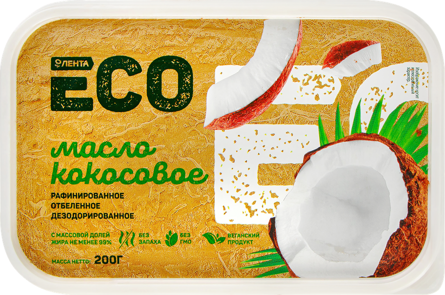 Масло кокосовое ЛЕНТА ЕСО 99%, 200г, предпросмотр