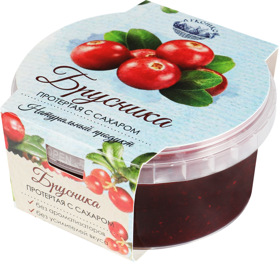 Брусника ЛУКОШКО протертая с сахаром, 200г, превью