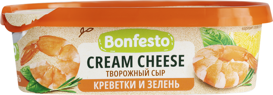 Сыр творожный BONFESTO Кремчиз Креветки и зелень 65%, без змж, 140г, предпросмотр