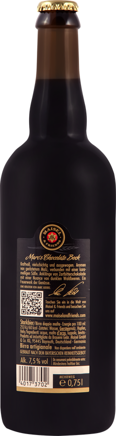 Пиво темное MAISEL&FRIENDS Chocolate Bock нефильтрованное непастеризованное 7,5%, 0.75л, предпросмотр
