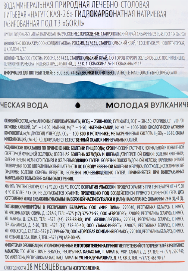 Вода минеральная GORJI природная лечебно-столовая газированная, 1л, превью