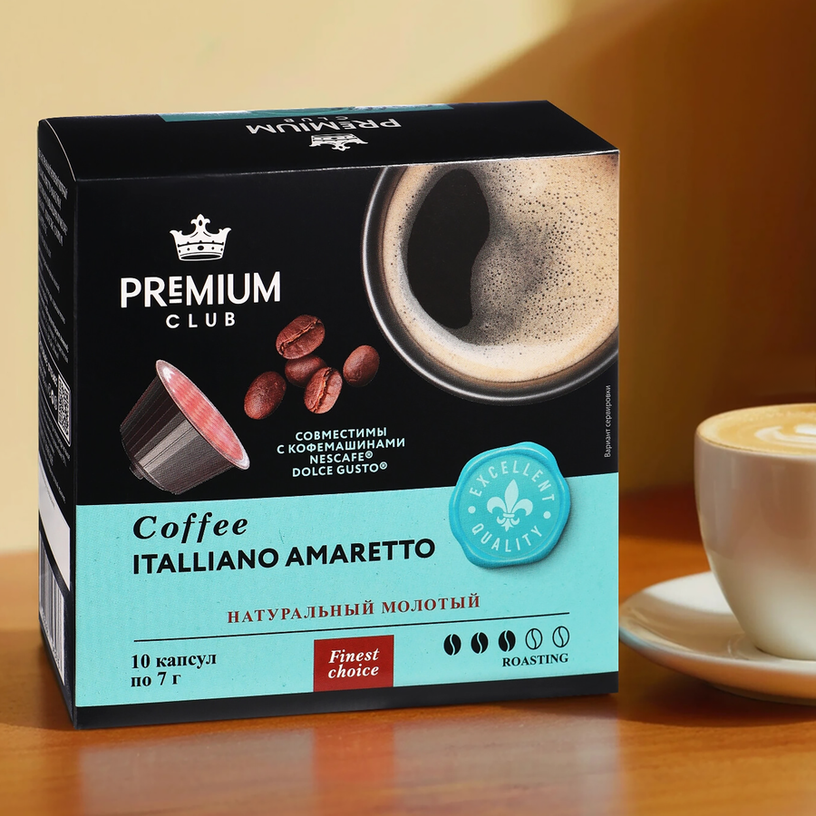Кофе в капсулах PREMIUM CLUB Italliano amaretto натуральный жареный молотый, 10шт, превью