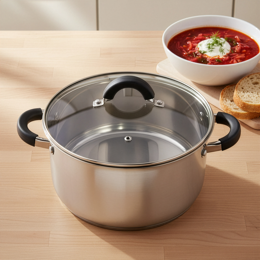 Кастрюля HOMECLUB Comfort, с силиконовыми ручками, нержавеющая сталь, индукция, 5.8л Арт. GS-7, предпросмотр
