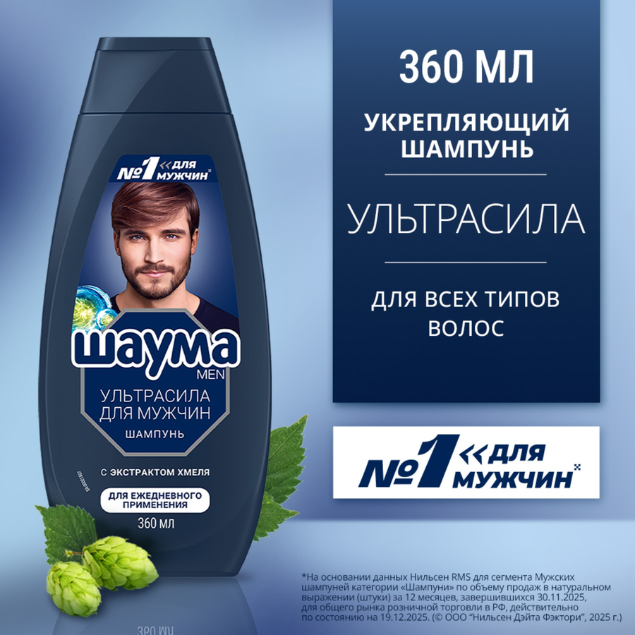 Шампунь для всех типов волос мужской ШАУМА Men Ultra Сила, 360мл, превью