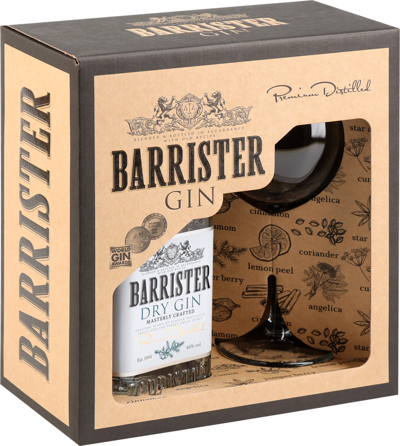 Джин BARRISTER Dry сухой 40%, с бокалом, п/у, 0.7л, предпросмотр