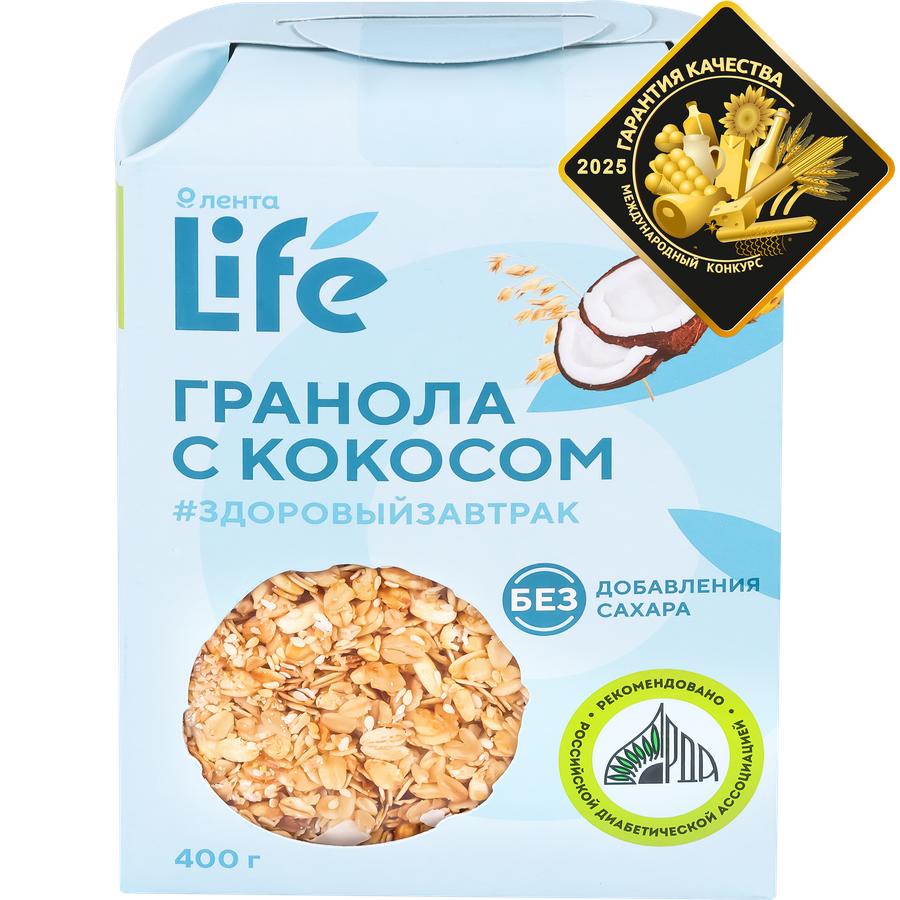 Гранола ЛЕНТА LIFE с кокосом, без сахара, 400г, предпросмотр