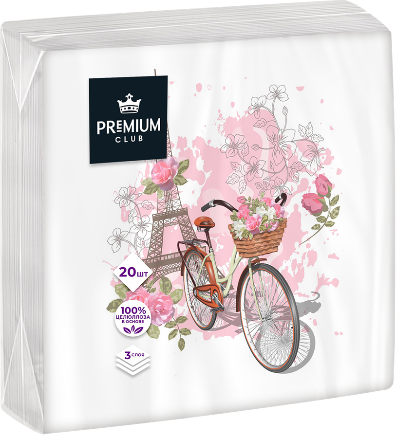 Салфетки бумажные PREMIUM CLUB Ретро 3-слоя 33х33см, 20шт, превью