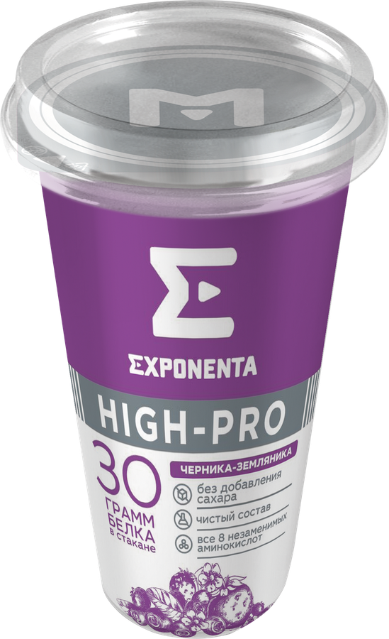 Напиток кисломолочный EXPONENTA High-pro Черника, земляника обезжиренный с высоким содержанием белка, без змж, 250г, превью