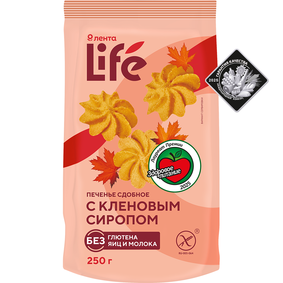 Печенье безглютеновое ЛЕНТА LIFE с кленовым сиропом, сдобное, 250г, превью