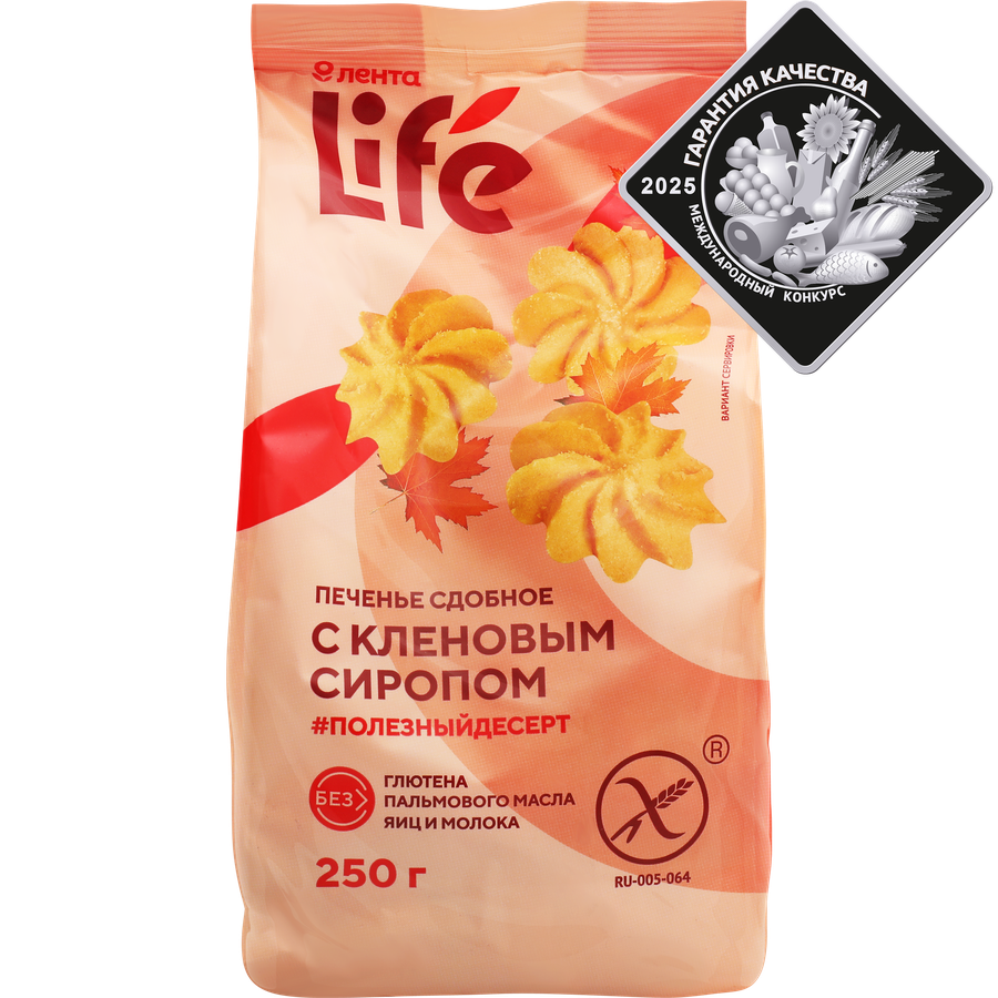 Печенье безглютеновое ЛЕНТА LIFE с кленовым сиропом, сдобное, 250г, превью