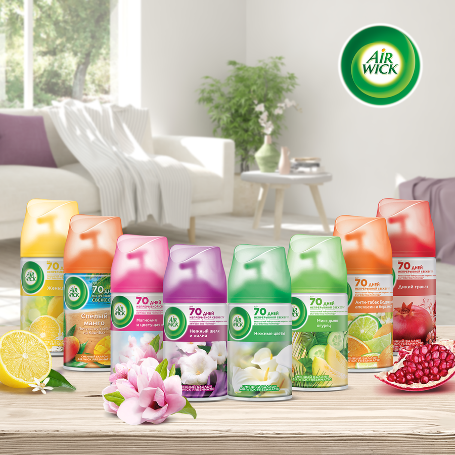 Баллон сменный для автоматического освежителя воздуха AIR WICK Freshmatic Анти-табак Бодрящий апельсин и бергамот, 250мл, превью
