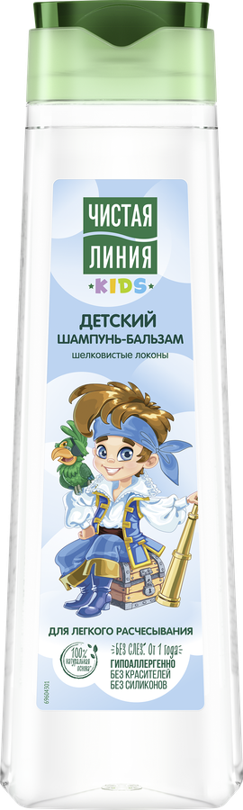 Шампунь-бальзам для волос детский ЧИСТАЯ ЛИНИЯ Шелковистые локоны для легкого расчесывания 1+, 400мл, предпросмотр