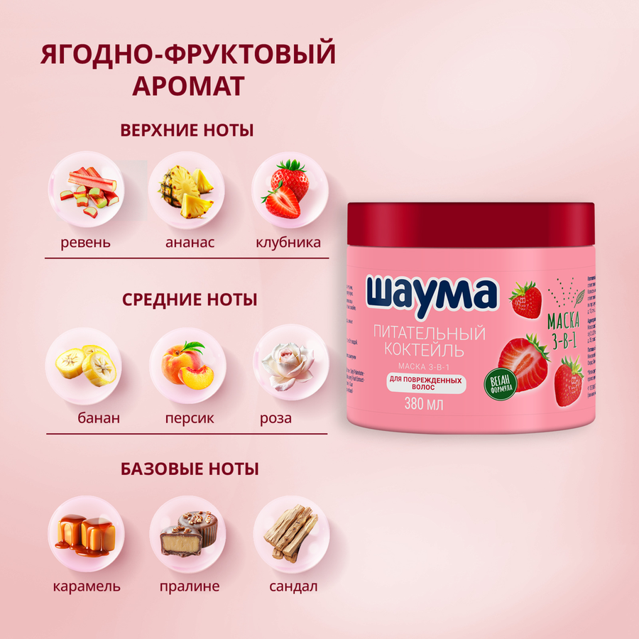 Маска для волос ШАУМА 3в1 Питательный коктейль, 380мл, предпросмотр