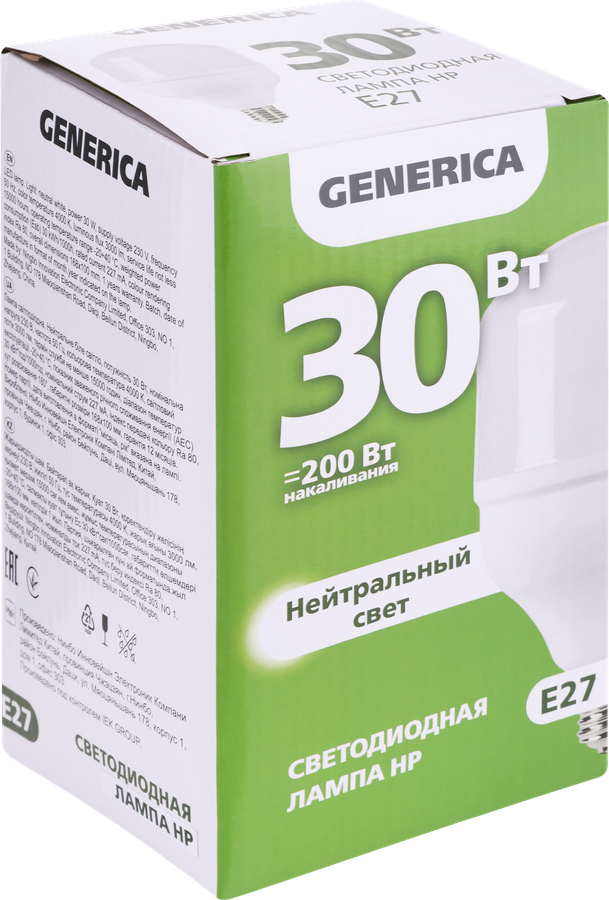 Лампа светодиодная GENERICA HP 30Вт 230В 4000К E27, Арт. LL-HP-30-230-40-E27-G, предпросмотр
