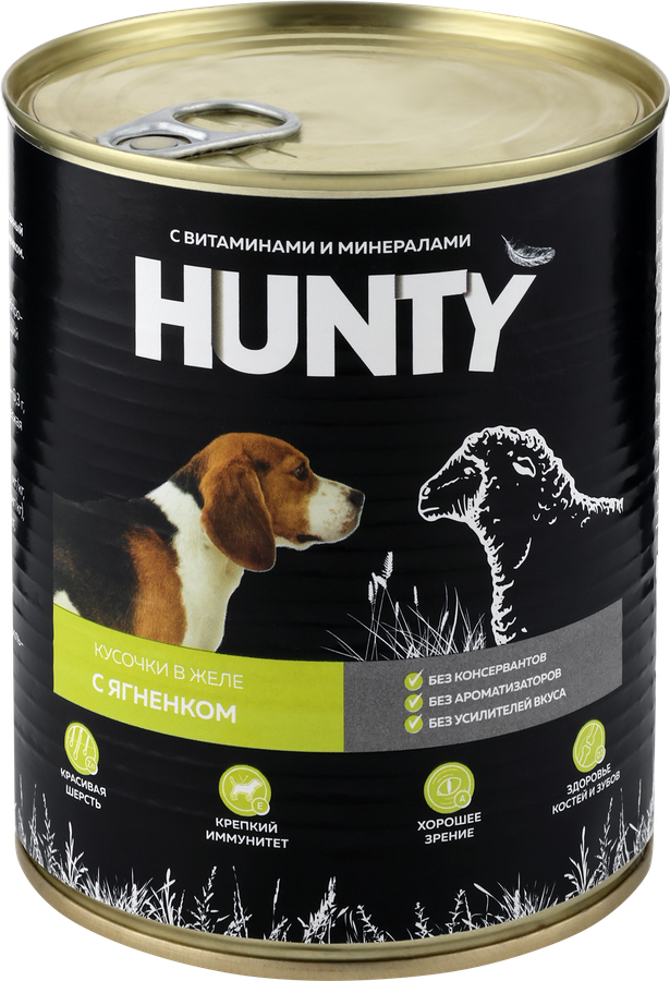Корм консервированный для собак HUNTY сочные кусочки в желе с ягненком, 850г, предпросмотр