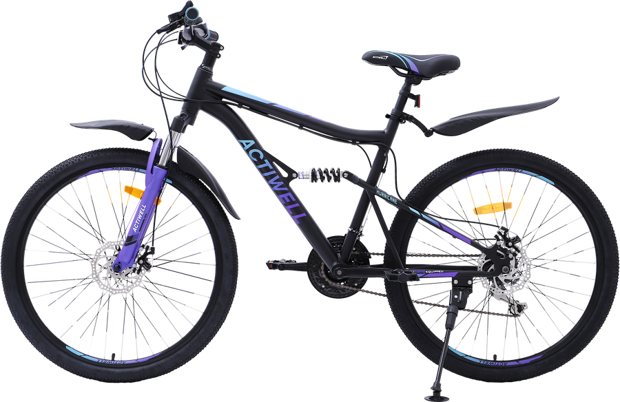 Велосипед горный ACTIWELL Hurricane, 27,5" 21 скорость, графитный, фиолетово-голубой, Арт. HUR26AL-U, предпросмотр