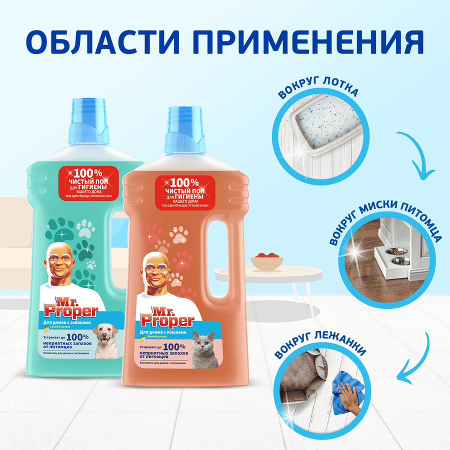 Средство для полов и стен MR.PROPER Свежий цитрус для домов с собаками, 
1л, превью