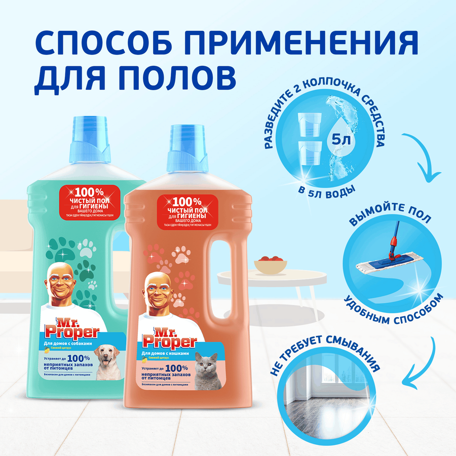 Средство для полов и стен MR.PROPER Свежий цитрус для домов с собаками, 
1л, превью