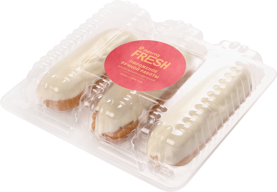 Набор пирожных ЛЕНТА FRESH Эклер в белой глазури с шоколадным кремом, 3х70гг, предпросмотр