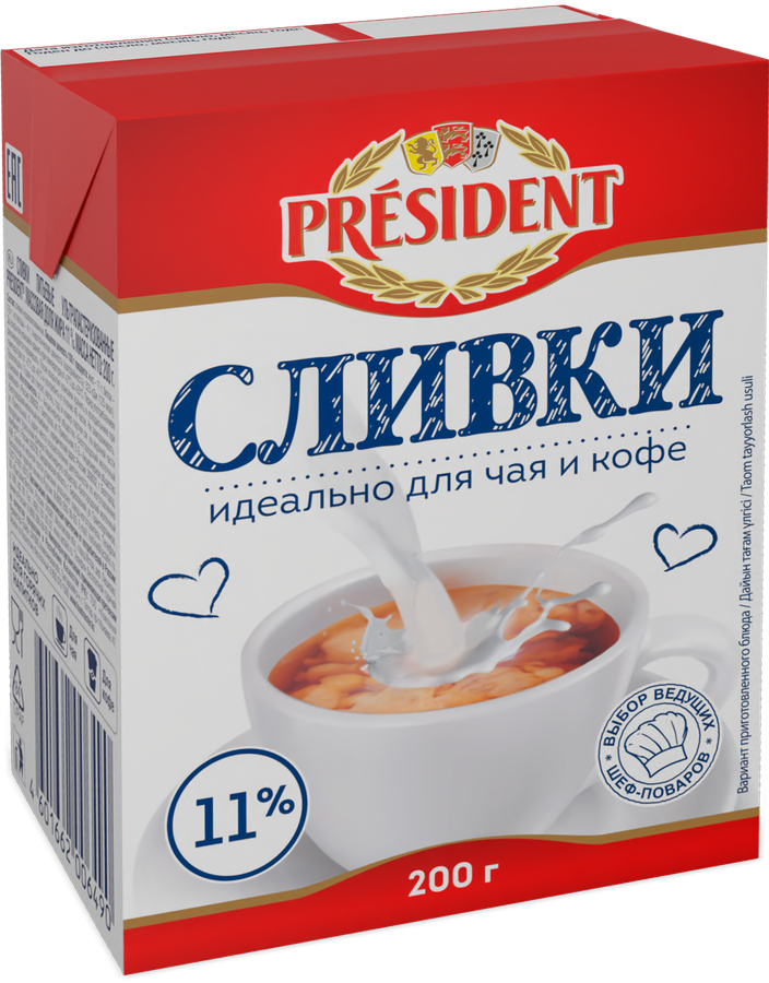 Сливки ультрапастеризованные PRESIDENT 11%, без змж, 200г, предпросмотр