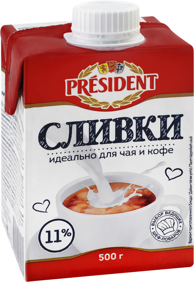 Сливки ультрапастеризованные PRESIDENT 11%, без змж, 500г, предпросмотр