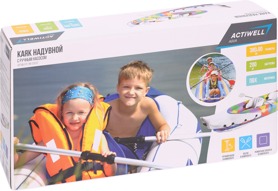 Каяк надувной ACTIWELL Aqua 380х90см, с ручным насосом, Арт. HN-SX012, предпросмотр