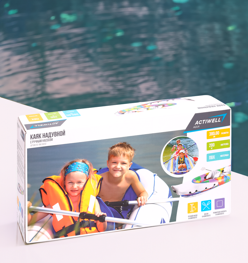 Каяк надувной ACTIWELL Aqua 380х90см, с ручным насосом, Арт. HN-SX012, предпросмотр