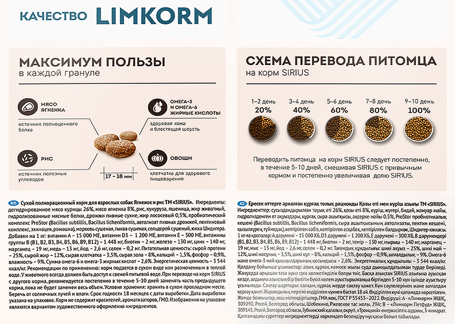 Корм сухой для собак SIRIUS Ягненок с рисом, 15кг, превью